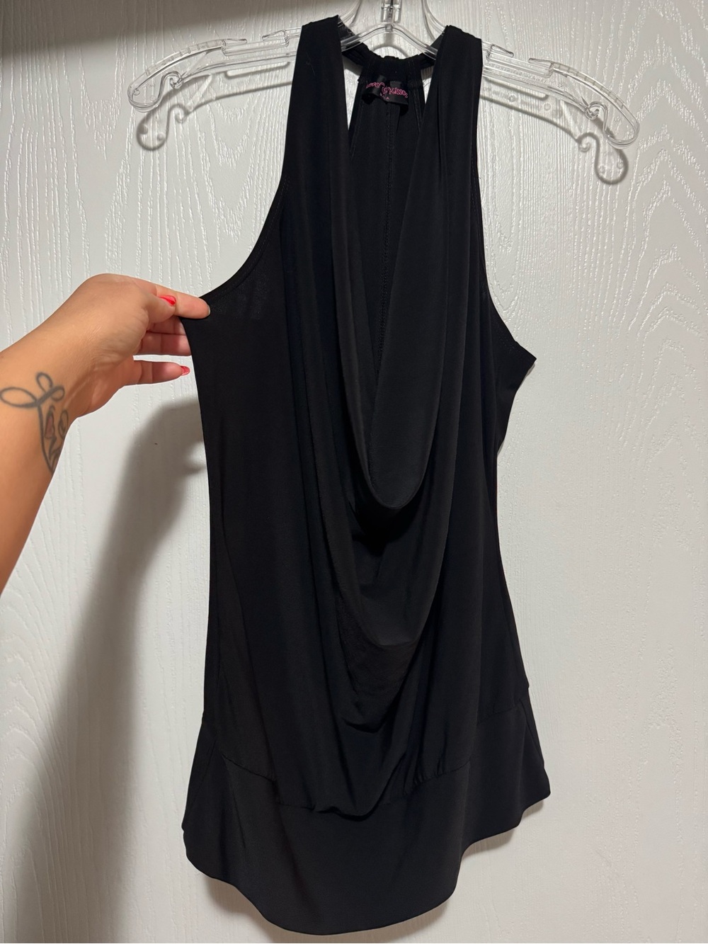 Black Draped Cowl Neck Women’s Halter Tank Top